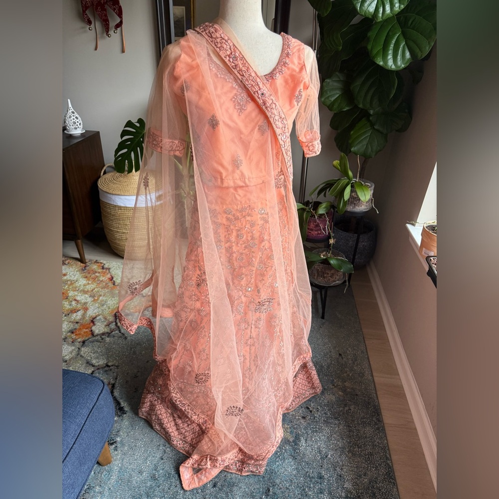 Peach Embroidered Lehenga set